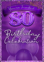 80th Birthday Celebration Purple Invitation Template Design