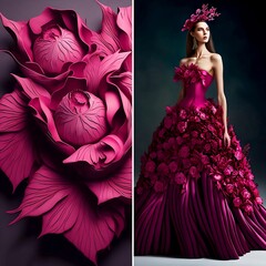 Wall Mural - 3d Viva Magenta Natural Flower Event Dress 