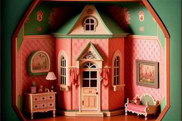 Wall Mural - Traditional vintage doll house, ideal for kids backgrounds, generative AI