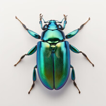 A Green And Blue And Green Beetle Sitting On Top Of A White Surface