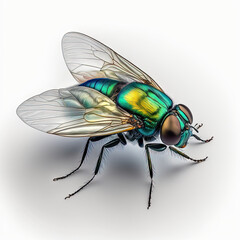 a close up of a colorful fly on a white background