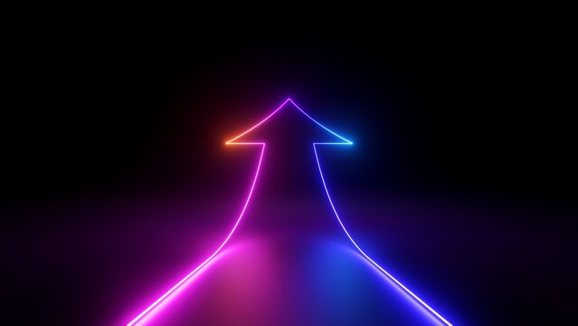 Wall Mural -  - 3d render, abstract minimalist geometric background. Colorful neon ascending arrow, linear sign