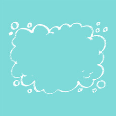 Poster - Abstract cloud drawn shape. Vector illustration white linear callout cloud on blue square card. Slogan or quote template cartoon style.