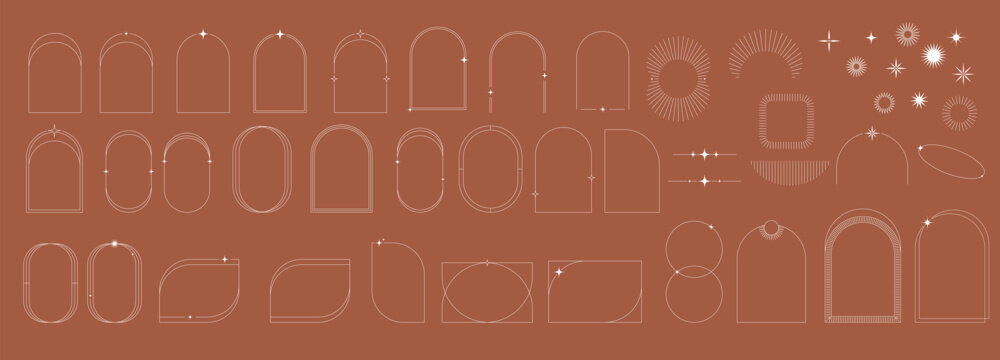 modern minimalist aesthetic linear frames, arcs, stars and elements