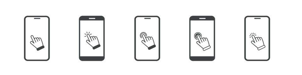 Poster - Hand touch screen smartphone icon. Click on the smartphone. Vector icon. Vector illustration