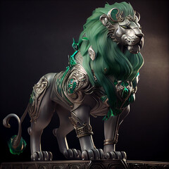 Wall Mural - Lion royal guard silver and green generative ai