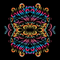  Beautiful colourful gradient flowers line art of traditional abstract symbol batik dayak ornament design template elements
