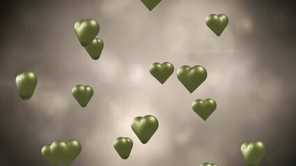 Poster - Animation of gold hearts over light spots and smoke