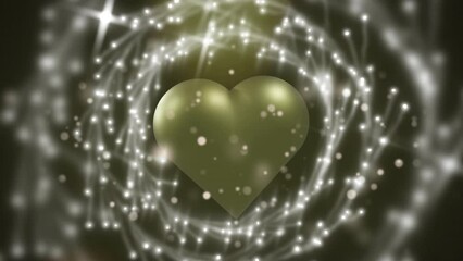Poster - Animation of light spots and circles over gold heart on black background
