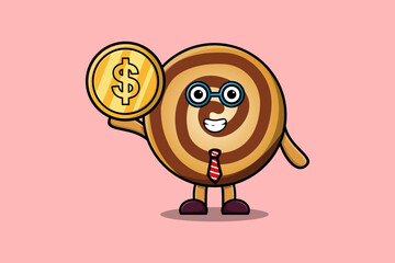 Wall Mural - Cookies successful businessman holding gold coin cartoon vector image 