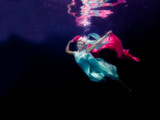 Fototapeta Sport - Model underwater with long dress and chiffon