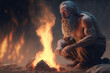 A man discovering fire in prehistoric times. Generate IA