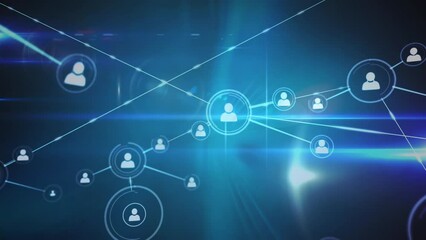 Animation of network of connections with people icons with glowing spots