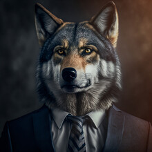 Portrait Of A Wolf Dressed In A Formal Business Suit