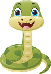 Wall Mural - Cute green snake cartoon on white background