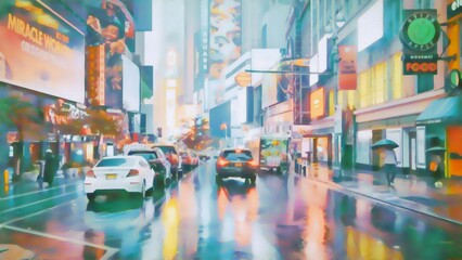 Wall Mural - Big city at night. New York Street. Art Painting