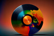 Vinyl record decorated psychedelic colors seventies pop art graphic illustration. Generative AI illustration