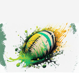 Wall Mural - Rugby ball digital paint illustration on white close up generative ai