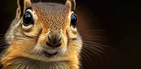 Wall Mural - extreme close up of squirrell eyes front view looking at camera banner with copy space. generative a