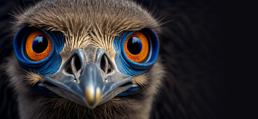 Wall Mural - extreme close up of ostrich eye front view looking at camera horizontal banner with copy space. gene