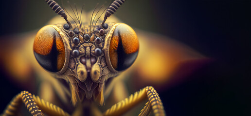 Wall Mural - extreme close up of mosquito eyes front view looking at camera banner with copy space. generative ai