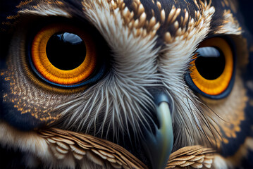 Wall Mural - extreme close up of owl eyes front view. generative ai