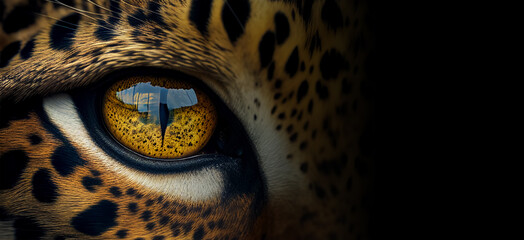 Wall Mural - extreme close up of tiger eyes front view looking at camera horizontal banner with copy space. gener