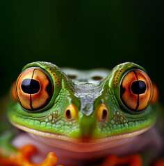Wall Mural - extreme close up of green frog eye front view looking at camera vertical banner with copy space. gen