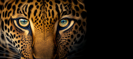 Wall Mural - extreme close up of tiger eyes front view looking at camera banner with copy space. generative ai