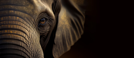 Wall Mural - extreme close up of elephant eyes front view looking at camera banner with copy space. generative ai