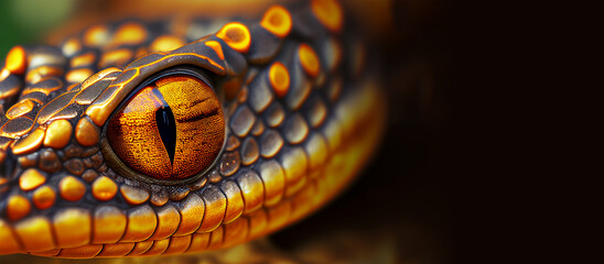 Wall Mural - extreme close up of snake eye front view looking at camera horizontal banner with copy space. genera
