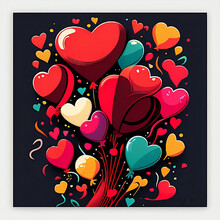 A Vibrant And Playful Poster For Valentine's Day. Heartwarming Romance, Playful Passion, And Heart-filled Happiness.