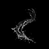 Fototapeta Łazienka - Pure Water splash isolated on black background. Royalty high-quality free stock photo image of overlays realistic Clear water splash, Hydro explosion, aqua dynamic motion element spray droplets
