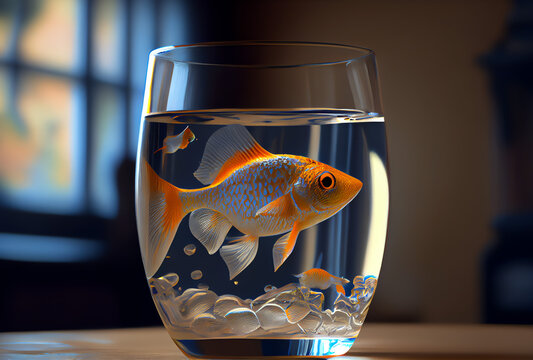 goldfish in a glass, glass of water, generative ai