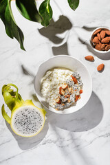 Wall Mural - cottage cheese with almonds and pitahaya