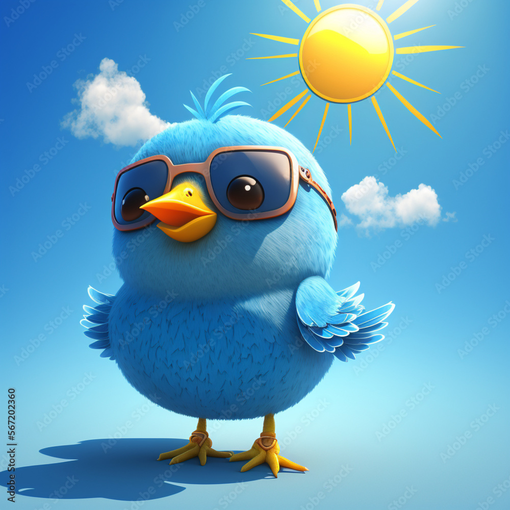 cute bird cartoon sun blue sky Stock Illustration | Adobe Stock, image size:1000x1000