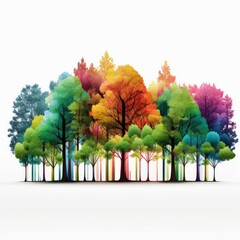 Illustration of colorful treeline - Graphic - Isolated on White - Created with Generative AI