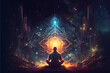 Illustration of spiritual awakening enlightenment meditation. Generative AI
