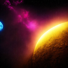 Abstract Space Yellow Planet Orbit Model Texture Render