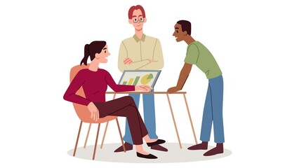 Poster - office staff concept. moving male and female entrepreneurs or company employees communicate, discuss