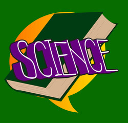 Poster - Science word on a book, cartoon vector illustration.