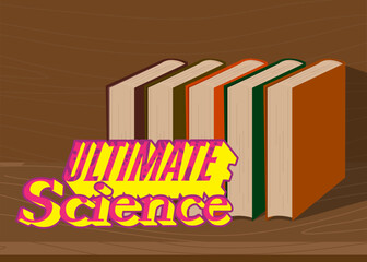 Poster - Ultimate Science word on a book, cartoon vector illustration.