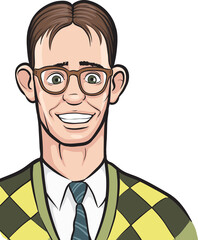 Sticker - cartoon smiling nerd on white background - PNG image with transparent background