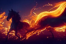 A Demonic Horse Made Of Fire And Ash Evil Fantasy. Generative AI