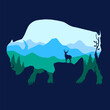 Mountain silhouette wildlife animal bear bison vector illustration