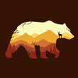 Mountain silhouette wildlife animal bear bison vector illustration