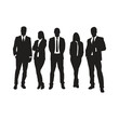© dedi - Set of vector silhouettes of men and women, group of business people standing, black color isolated on white background
