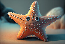 3D Cartoon Orange Starfish Smiling