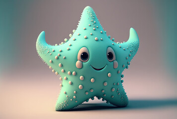 Sticker - 3D Animation Blue Starfish Smiling