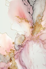 Wall Mural - alcohol ink painting, blush, white abstract, pastel tones with golden cracks, AI assisted finalized in Photoshop by me